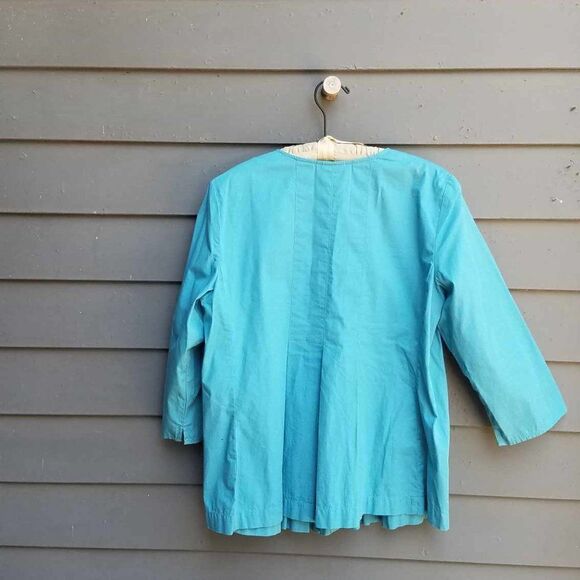 J Jill Blue Cotton Button Down with Pintucks and Pleats size Medium - Picture 2 of 9